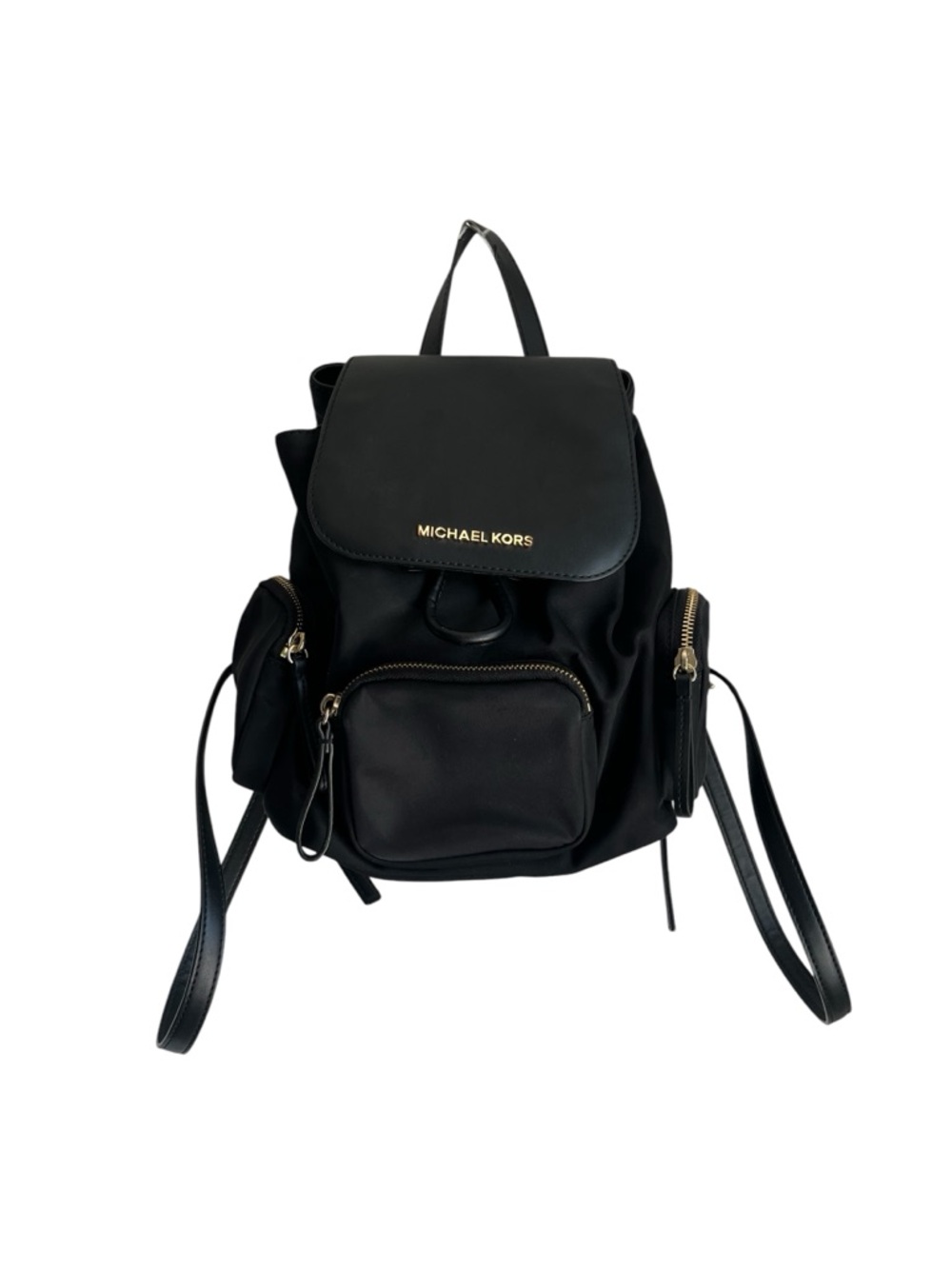 Michael Kors Abbey Cargo Black Nylon Medium Backpack Bag Gold Hardware